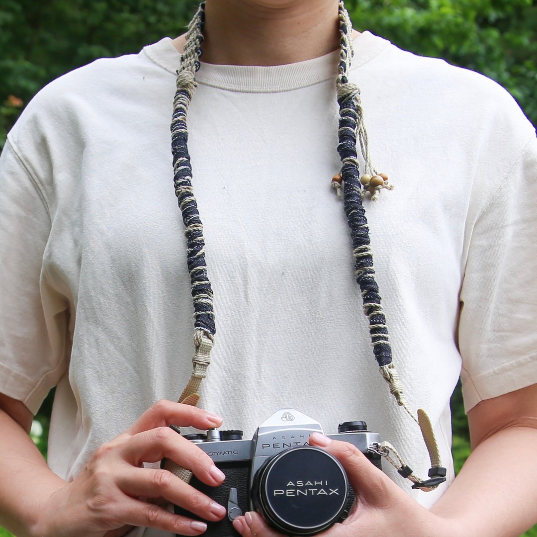 牛仔碎布麻绳相机背带 / 宽版带型 / lanyard / 相机背带 - 挂绳/吊绳 - 棉 蓝色