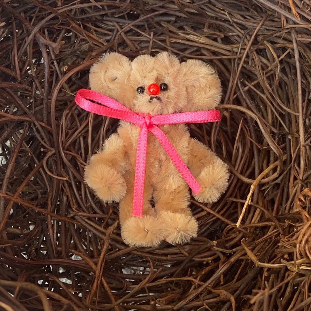 红鼻小熊 5cm bear土粉色-毛根扭扭棒手作 - 摆饰 - 其他材质 卡其色