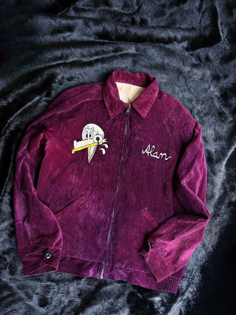 藏品释出|1950s suka jacket蓝紫色单面穿横须贺刺绣夹克棒球外套 - 女装休闲/机能外套 - 丝．绢 紫色