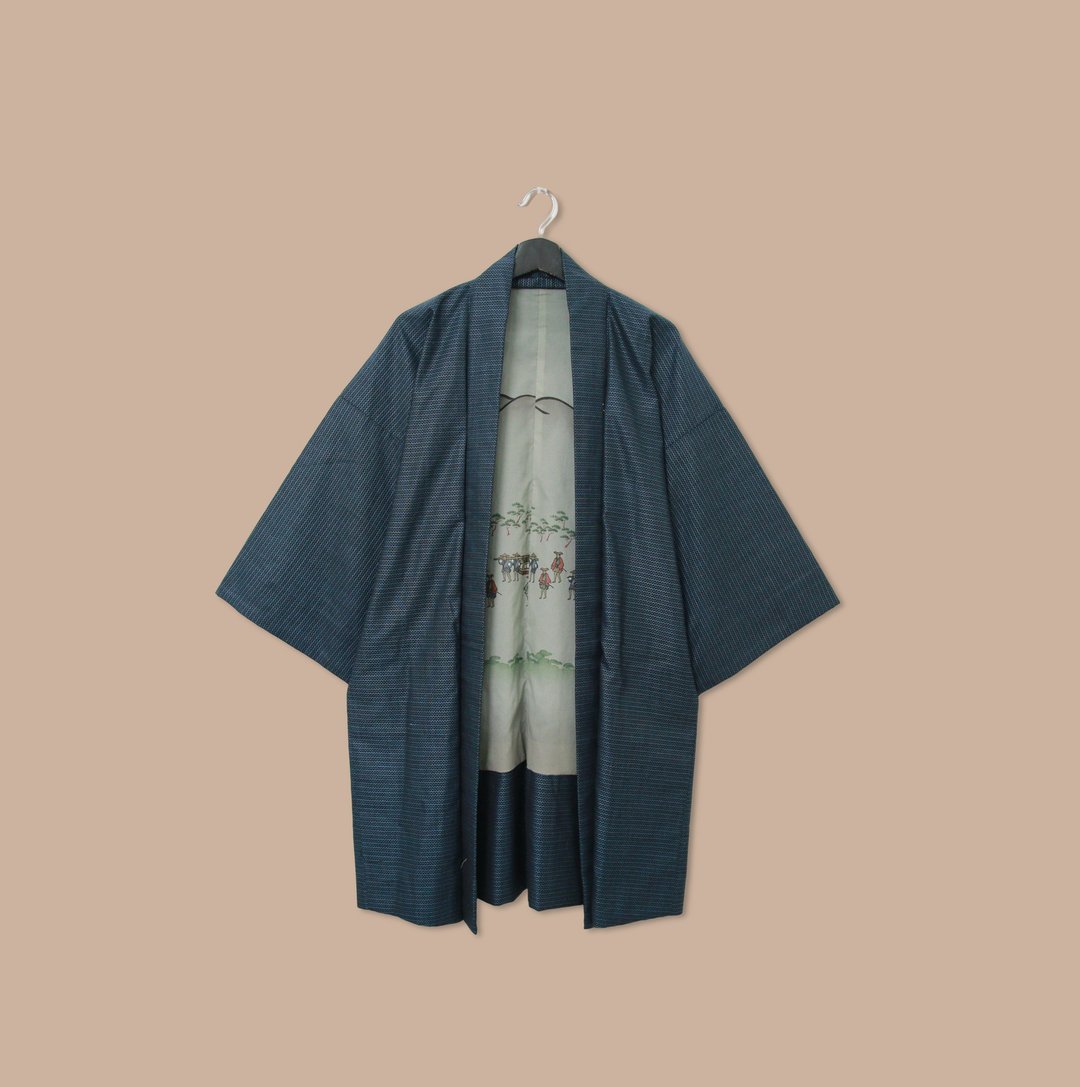 Back to Green-日本男款羽织 山中 队伍M-05/vintage kimono - 男装外套 - 丝．绢 