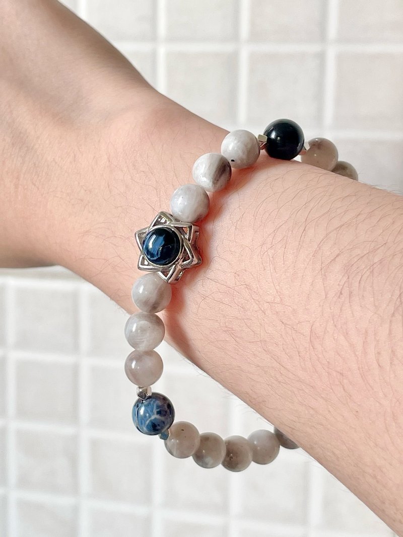定制化 | 深蓝银河系 |星辉骨干、彼得石 - 手链/手环 - 水晶 灰色