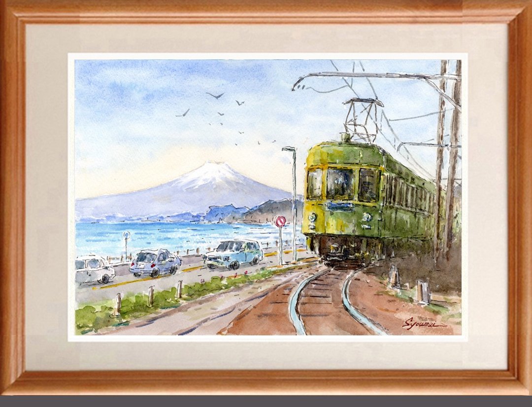 订制商品｜富士山与江之电・湘南七里滨 - 海报/装饰画/版画 - 纸 蓝色