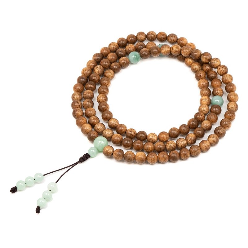 【正佳珠宝】沉香 加里曼丹沉香 缅甸糯种翡翠 6.5mm 108颗念珠 - 手链/手环 - 半宝石 多色