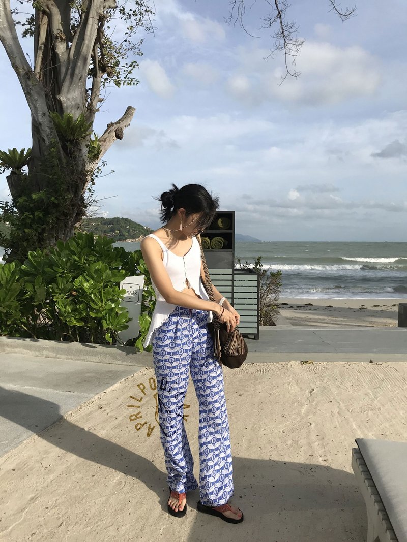 Aprilpoolday / HOLIDAY PANTS / Blue Seeds / S - 女装长裤 - 棉．麻 绿色