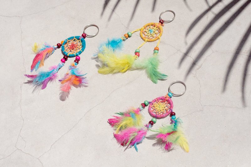 手工编织棉麻彩虹色捕梦网吊饰 钥匙圈 - 彩虹感 毛线彩色系 - 钥匙链/钥匙包 - 羊毛 多色