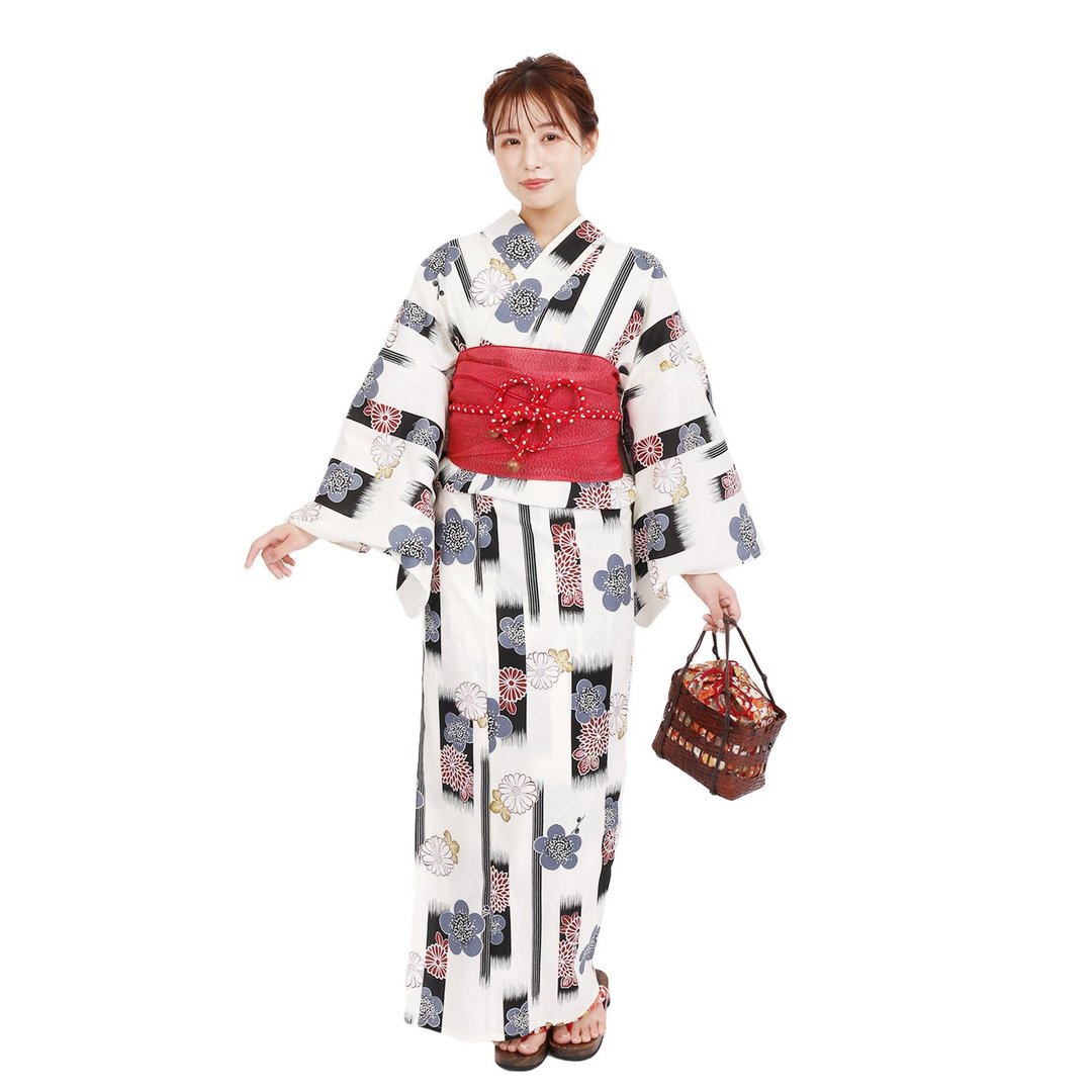 日本 和服 女性 梭织 浴衣 腰封 2件组 F Size x40-12b yukata - 其他 - 棉 白色