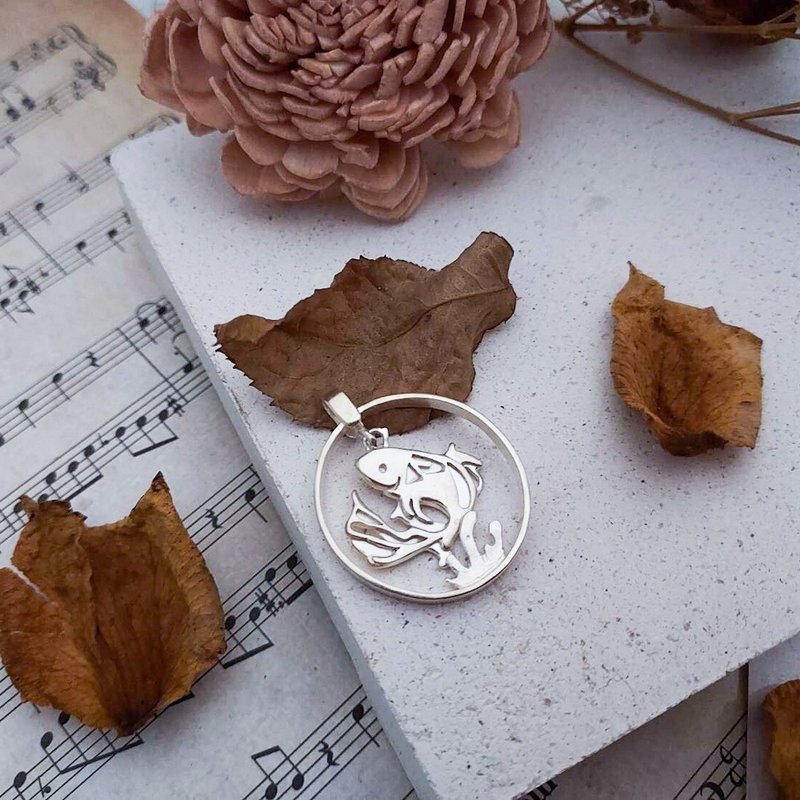 999纯银 鱼儿悠游坠 - 项链 - 纯银 银色