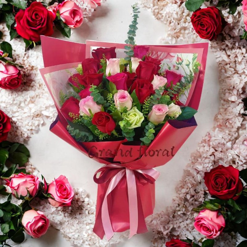 心心相印花束 (红玫瑰和粉玫瑰共24支) (GF00327) - 植栽/盆栽 - 植物．花 