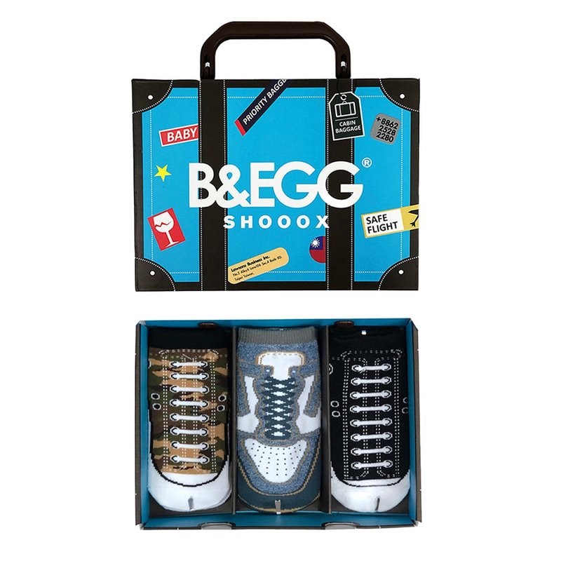 送礼首选【SOCKS鞋型袜】童袜3入礼盒组Blue│童袜 | 新生弥月 - 满月礼盒 - 其他材质 