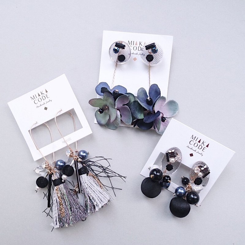 【暗黑优惠套装】尊贵黑色系列 一套三款 手工耳环/耳夹 - 耳环/耳夹 - 其他材质 多色