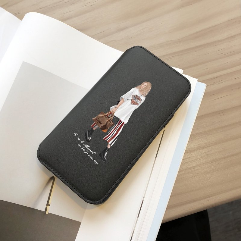 iPhone 11/11max/SE2/12/12mini 露西的玫瑰掀盖皮革手机壳 - 手机壳/手机套 - 塑料 黑色