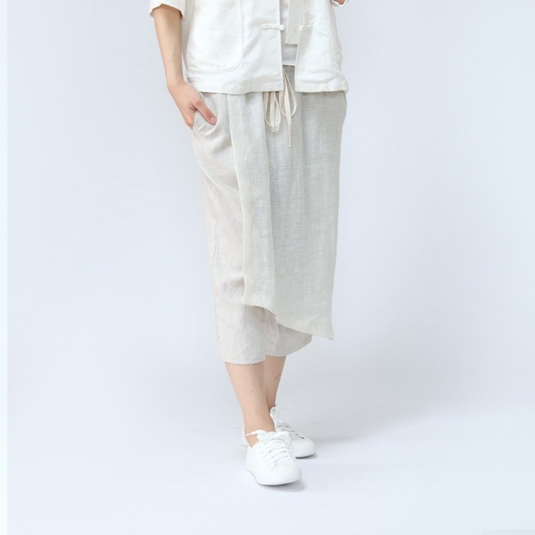 不服 棉麻两片式七分裤裙裤 /麻色  P160508 - 女装长裤 - 棉 白色