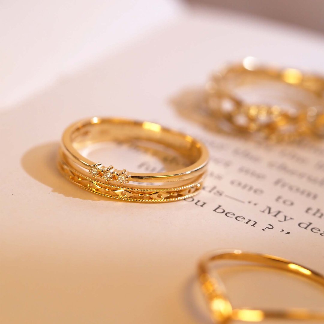 Twin Path Trio Diamond Ring | 双脾钻石戒指 | 日本制 - 戒指 - 贵金属 金色
