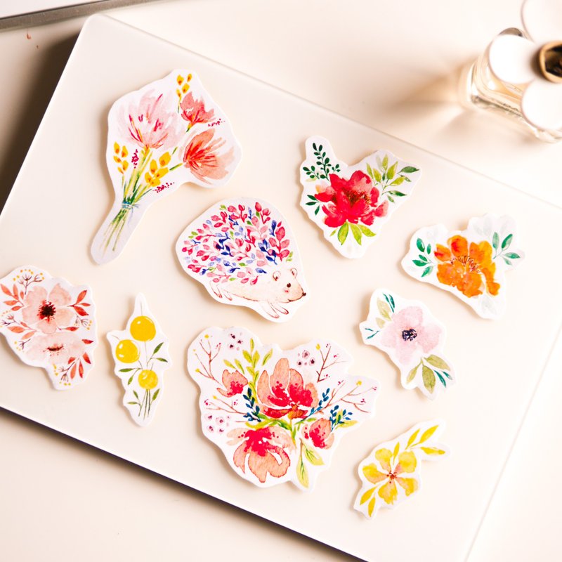 水彩花朵贴纸组－粉 (WT-006) - 贴纸 - 纸 粉红色