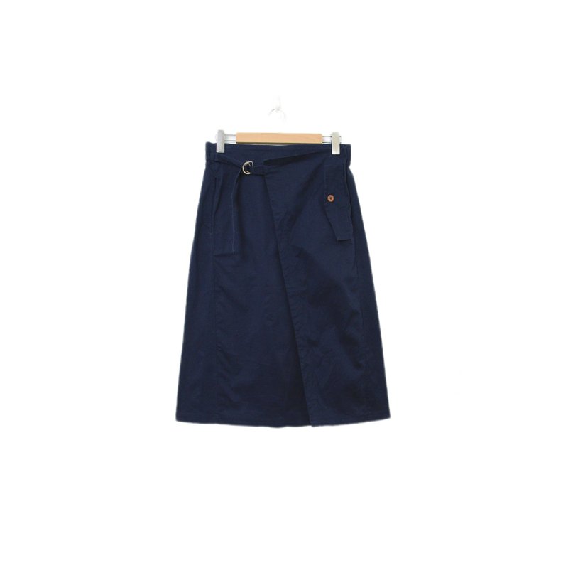 Back to Green-复古长裙 深蓝色 斜口设计 M-05//vintage skirt - 裙子 - 棉．麻 