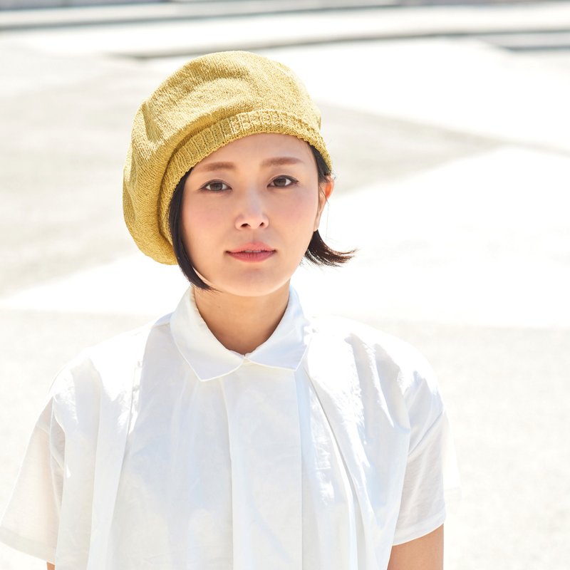 日本製 和紙 つむぎ ベレー レディース メンズ 春夏 ペーパー ベレー帽 サマーベレー - 帽子 - 纸 黄色