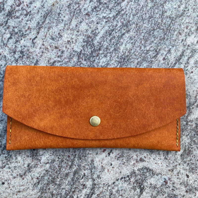 意大利Pueblo磨砂植鞣牛皮无印简约长夹-蜜糖棕 生日礼物 无印风 - 皮夹/钱包 - 真皮 橘色