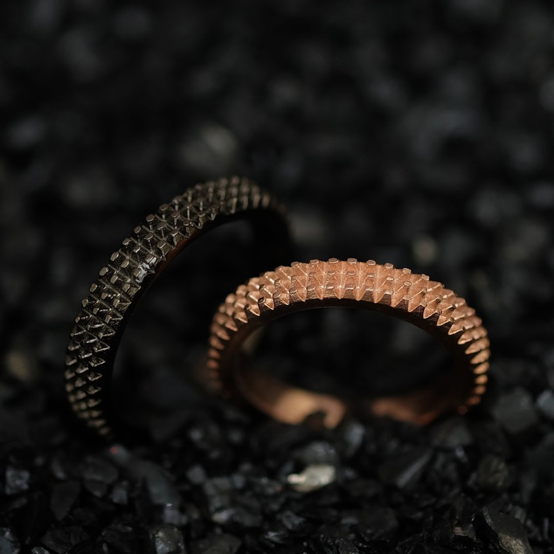 Fire Element Texture ring - 戒指 - 纯银 黑色