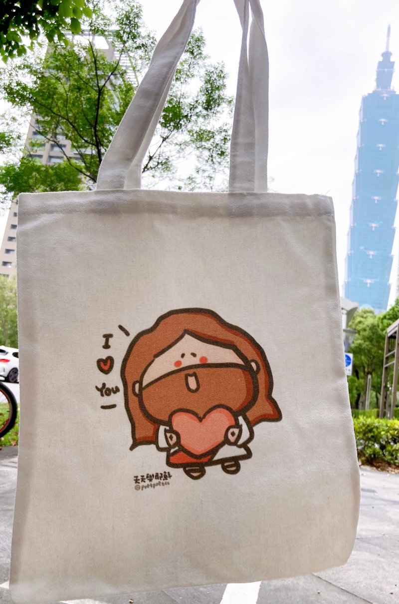 【天天与耶稣】与祢同行。系列帆布袋(中)长33x宽26-28cm - 手提包/手提袋 - 棉．麻 卡其色