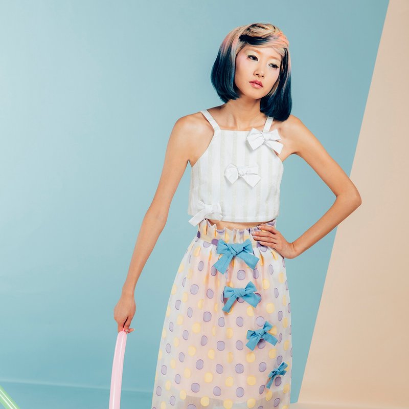 moi non plus 蝴蝶结礼物短版上衣 - 女装上衣 - 聚酯纤维 白色