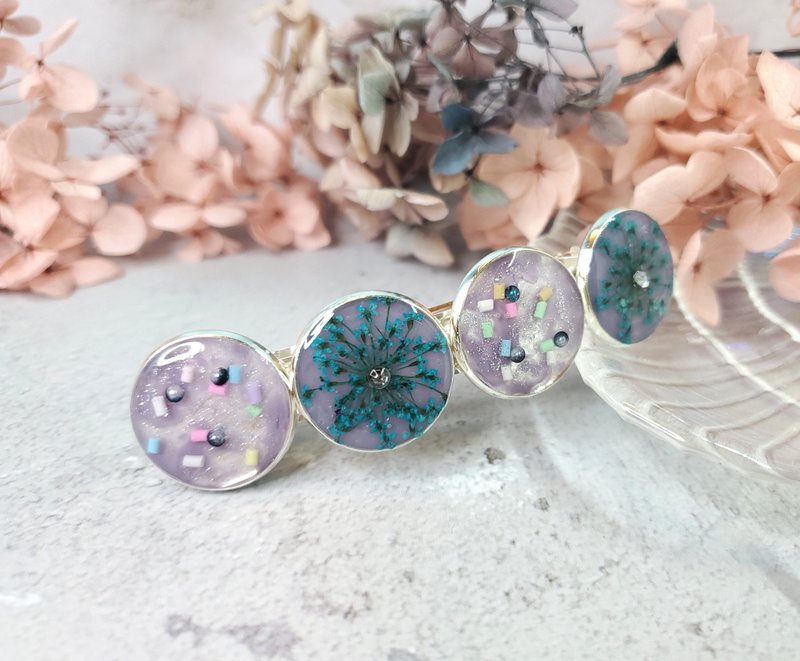 押花游乐园树脂弹簧夹 黛紫色 - 发饰 - 树脂 紫色