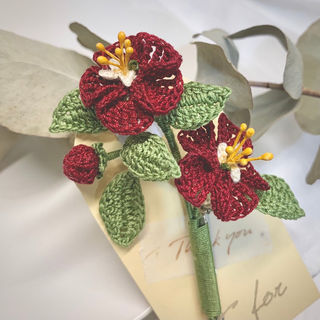 Camellia 椿花 山茶花 Brooch 胸针 花系 结婚 襟花 胸花 定制 - 胸针 - 棉 红色