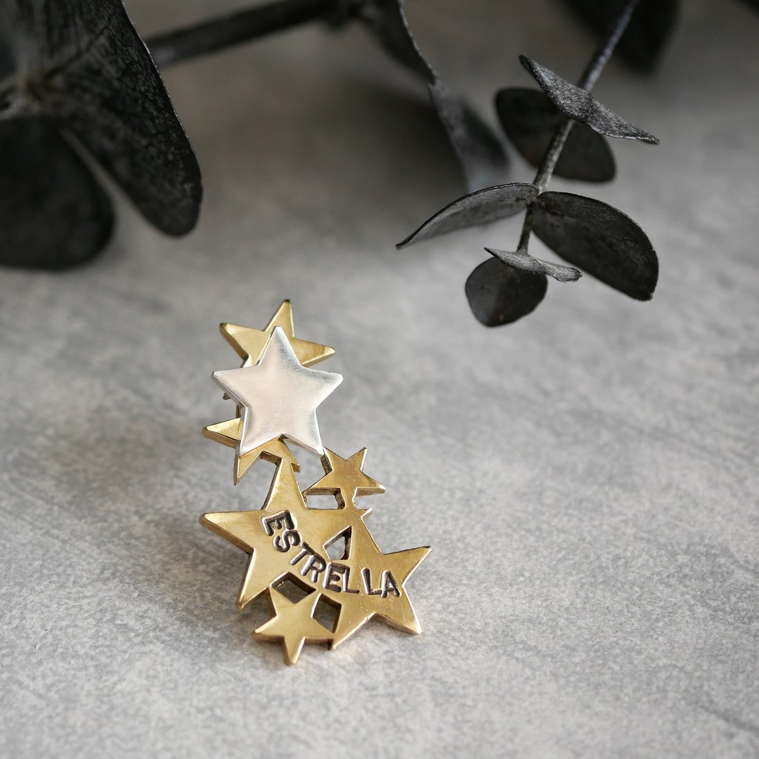 星尘双向式单耳耳环 / 银×黄铜 017018 - 耳环/耳夹 - 纯银 金色