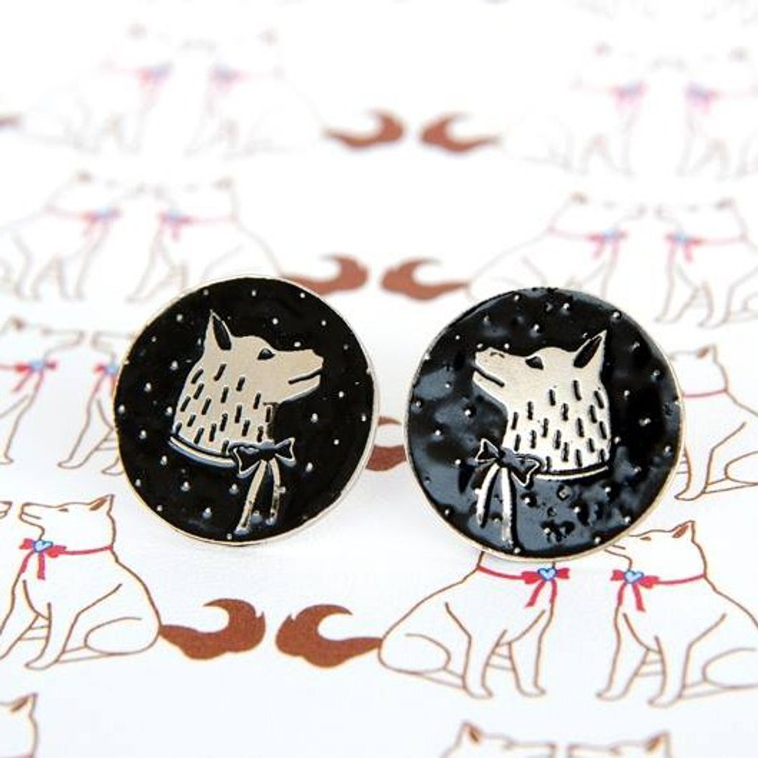 Polka Dot Husky Stud Earrings, Husky Earrings - 耳环/耳夹 - 其他金属 黑色