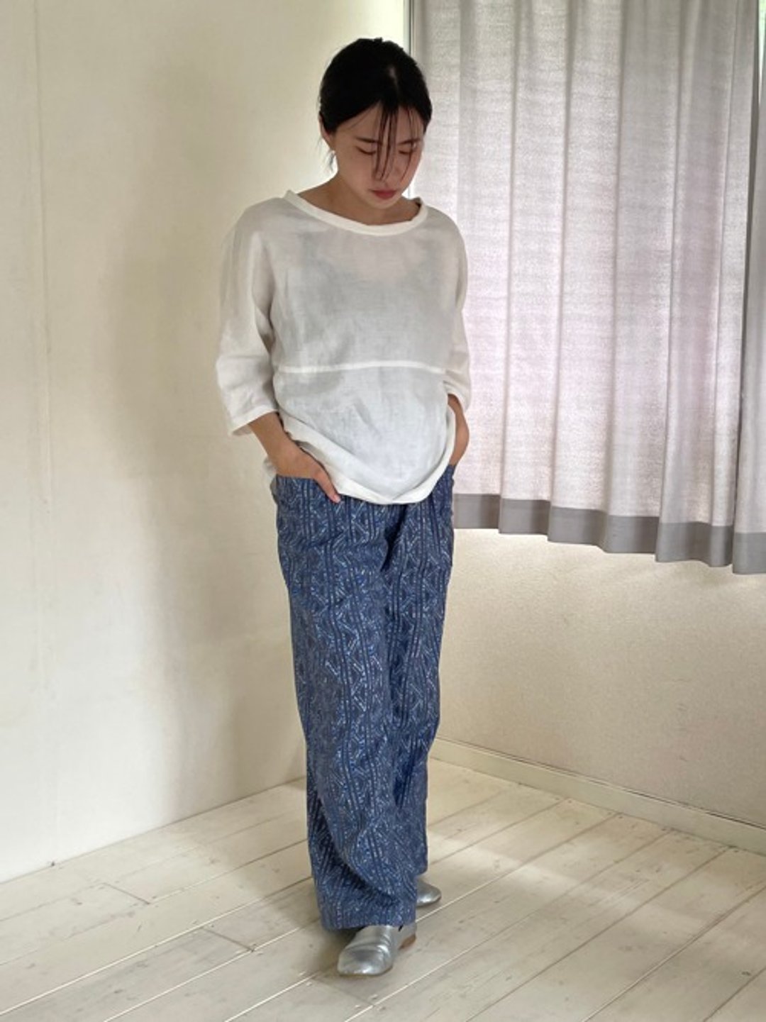 Yukata Remake Relaxed Pants (Gray) - 女装长裤 - 棉．麻 