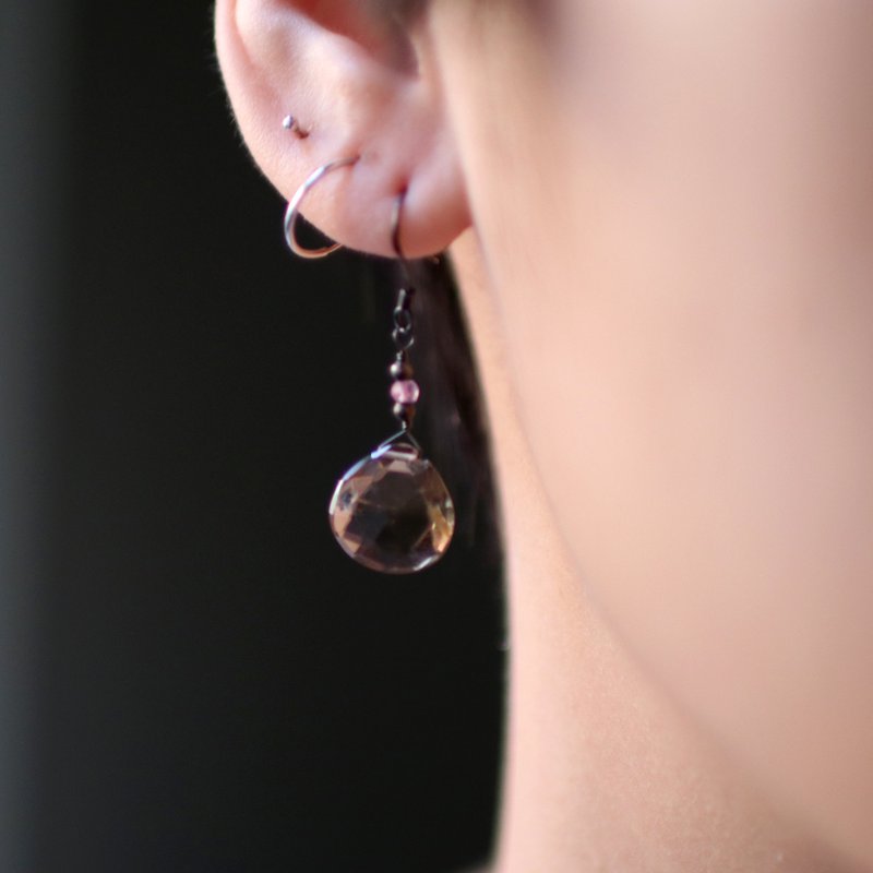 OMAKE 烟水晶耳环 - 耳环/耳夹 - 宝石 咖啡色