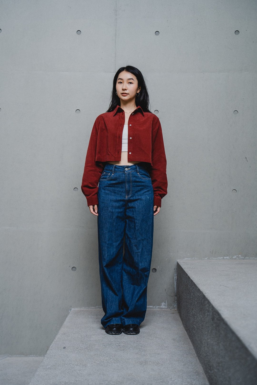 红色天丝棉衬衫 RED CROPPED TENCEL COTTON SHIRT - 女装衬衫 - 棉 红色