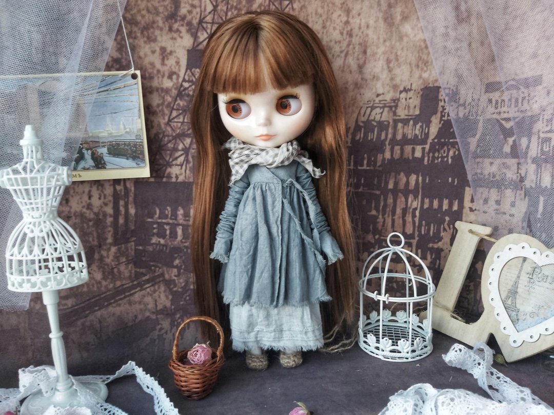 Collection GREY Peasants for Blythe doll: Vintage outfit of old style - 玩具/玩偶 - 棉 灰色