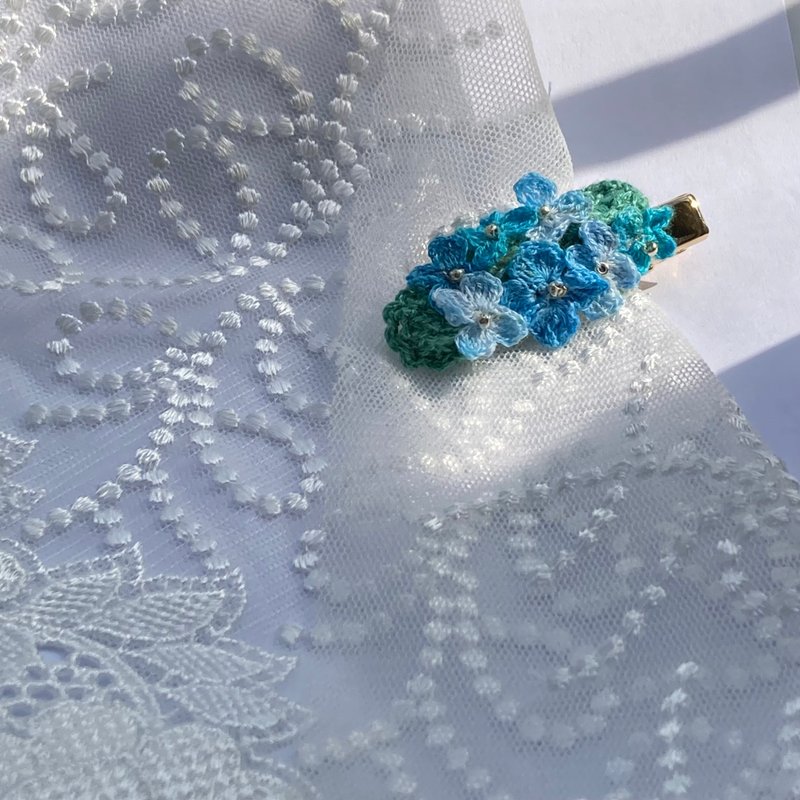 【手作饰品系列】 钩针编织  满满紫阳花发夹 - 发饰 - 铜/黄铜 蓝色