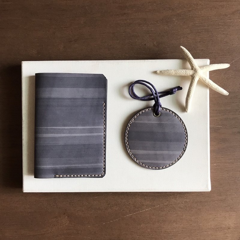 Goody Bag -护照套+圆形行李牌│灰蓝│passport+luggage tag - 护照夹/护照套 - 真皮 灰色