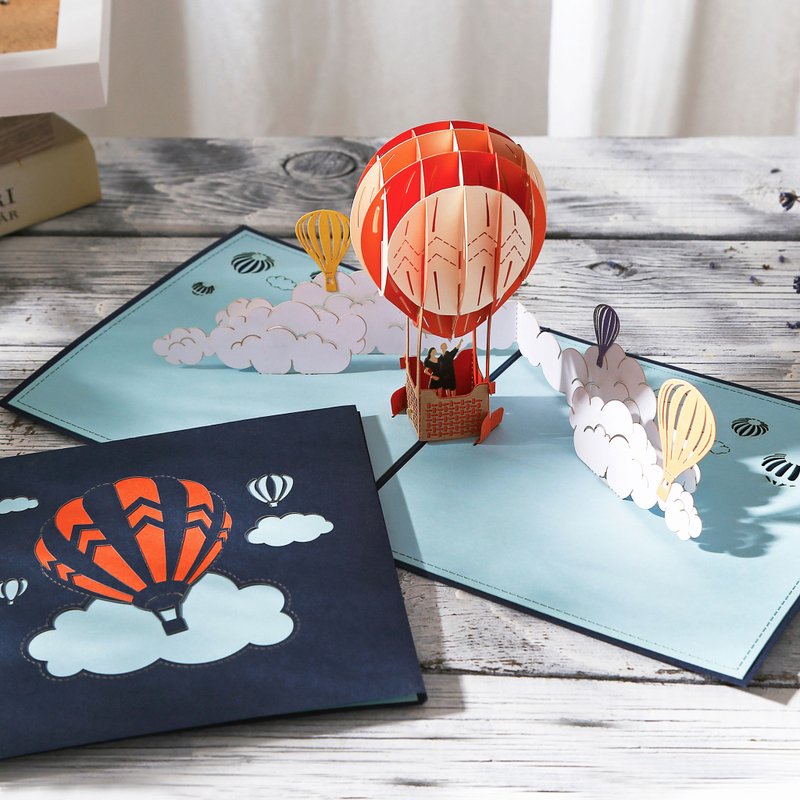 手作360度全立体卡片_哇啊_热气球飞了_万用款_圣诞节也可以喔 - 卡片/明信片 - 纸 红色