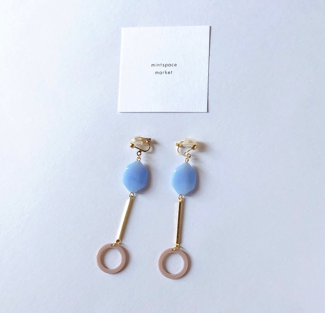 耳环 蓝色星球 × 圆环 earring - 耳环/耳夹 - 压克力 多色