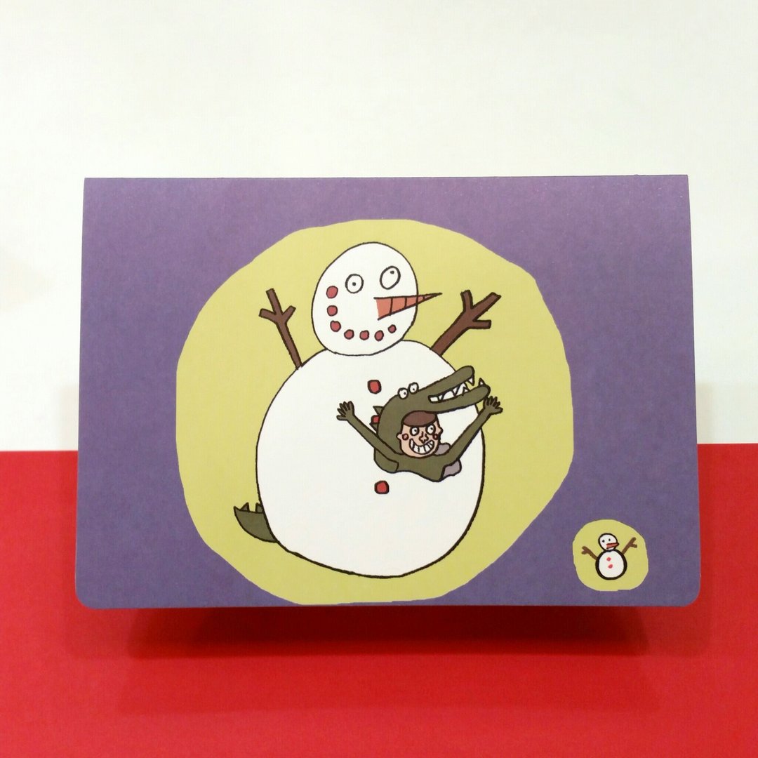 躲在雪人里面/对折圣诞卡 - 卡片/明信片 - 纸 多色