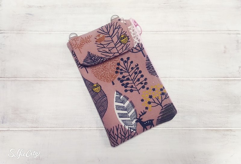 日本森林小动物手机背袋-轻便斜背包 - 侧背包/斜挎包 - 棉．麻 咖啡色