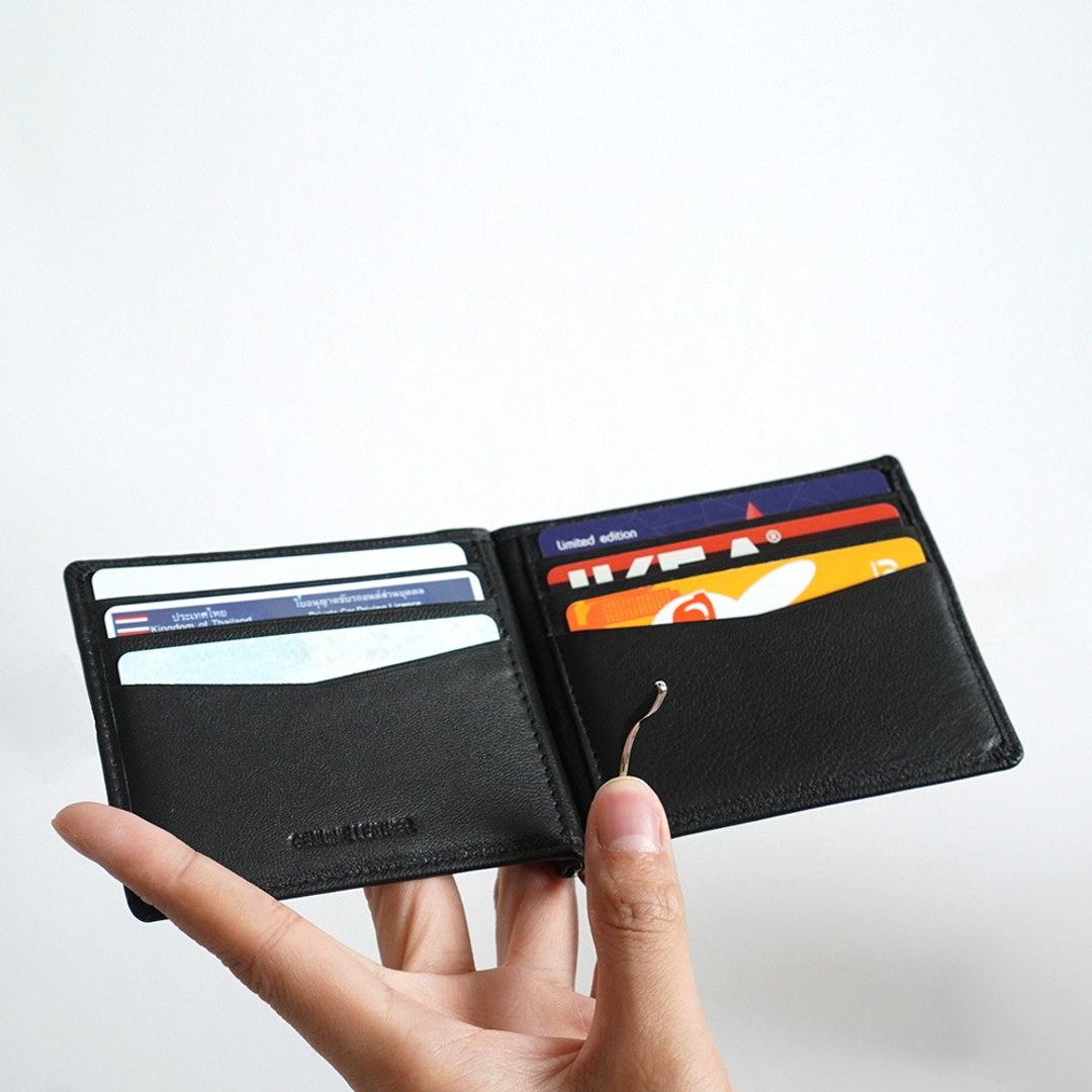 Myra Money Clip Wallet Made of Goat Skin - 皮夹/钱包 - 真皮 咖啡色