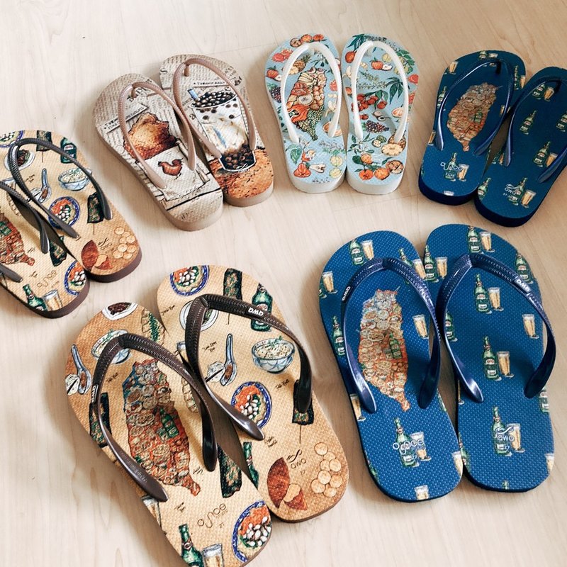 男款防滑夹脚拖鞋 玩食志联名人字拖 -鸡排珍奶- - 拖鞋 - 橡胶 多色