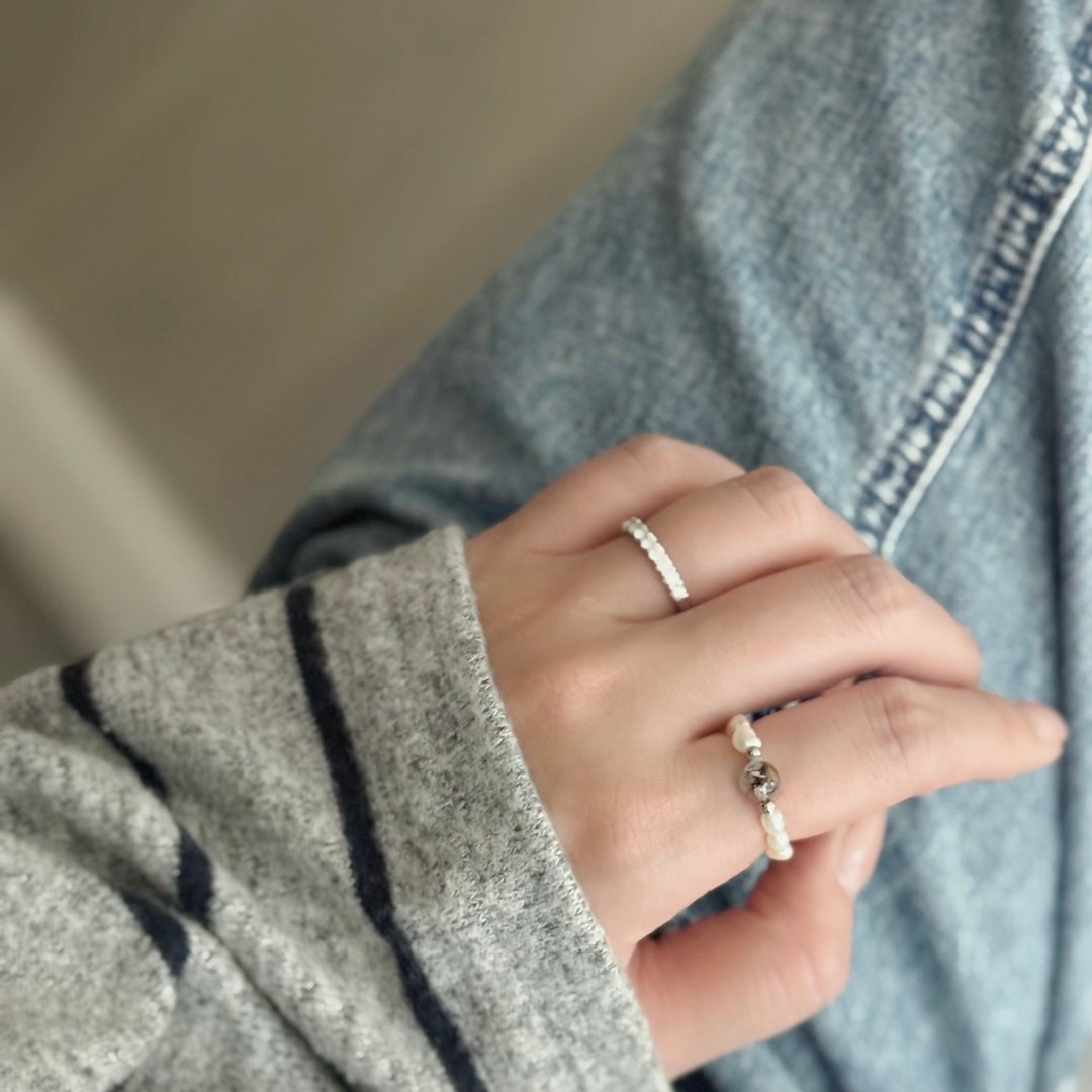 弹力戒指 珍珠简约 胎毛戒指 夫妻结发婚戒 - 婴儿饰品 - 银 