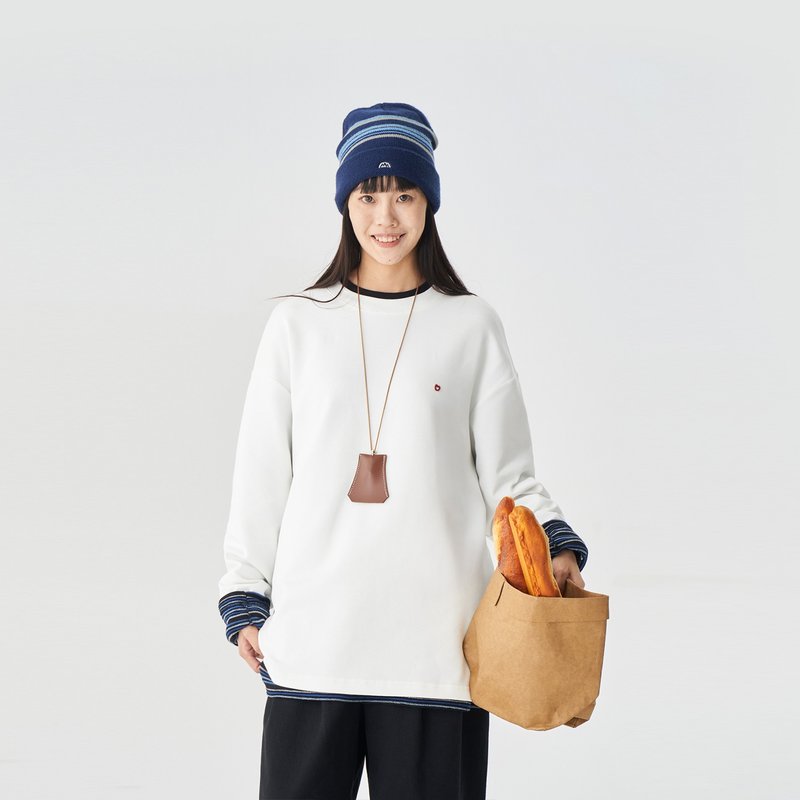 TopBasics 刺绣爱心长袖T恤 - 男装上衣/T 恤 - 棉．麻 白色