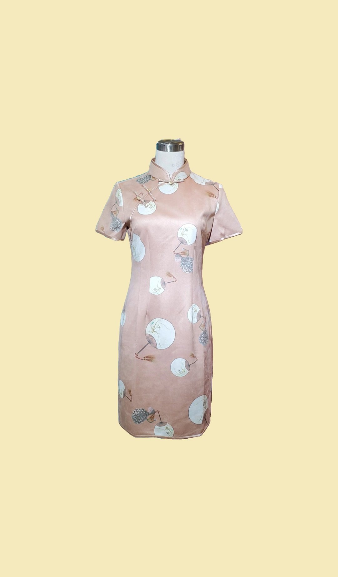 VINTAGE 悦裳 港式 复古旗袍 春装 华服 连身裙 仿麂皮绒旗袍 - 旗袍 - 棉 粉红色