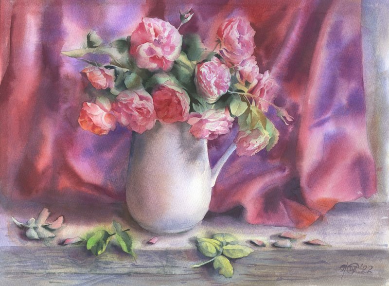 Roses hand painted watercolor, handmade paintings, wall art, home wall decor - 墙贴/壁贴 - 纸 多色