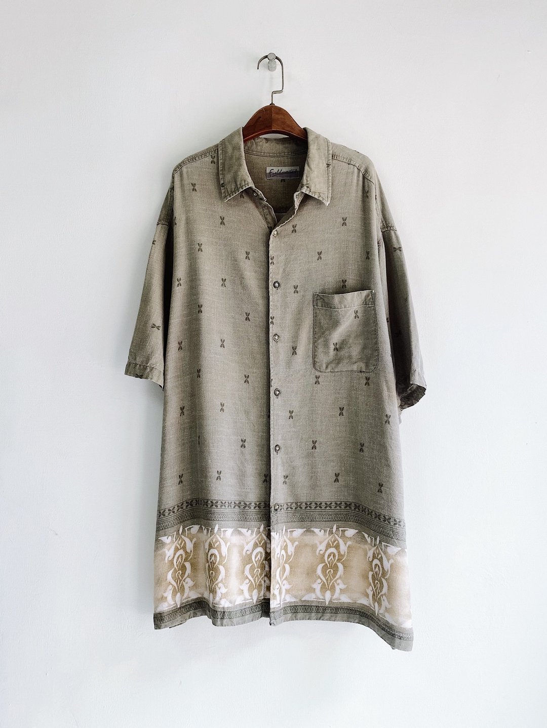 拿铁燕麦花点图 古着麻混丝质夏威夷衬衫上衣vintage Aloha Shirt - 女装衬衫 - 棉 卡其色