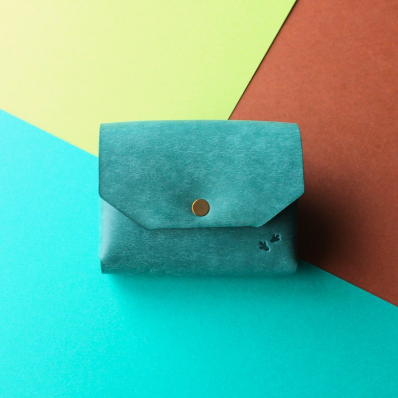 水豚设计小巧钱包 绿松石 × 深棕色 × 绿色 皮夹 牛皮 皮革 钱包 银包 手作 - 皮夹/钱包 - 真皮 绿色
