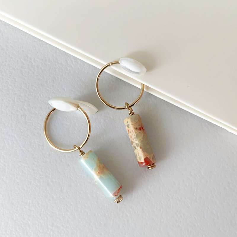 【礼物】天然石小心机 黄玛瑙 14k包金耳夹 - 耳环/耳夹 - 宝石 黄色