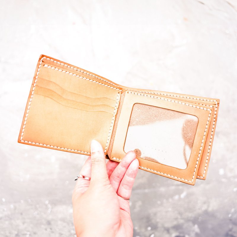 六卡麻雀短夹 皮夹 短银包 | 手缝皮革材料包 | 定制化刻字 - 皮件 - 真皮 粉红色