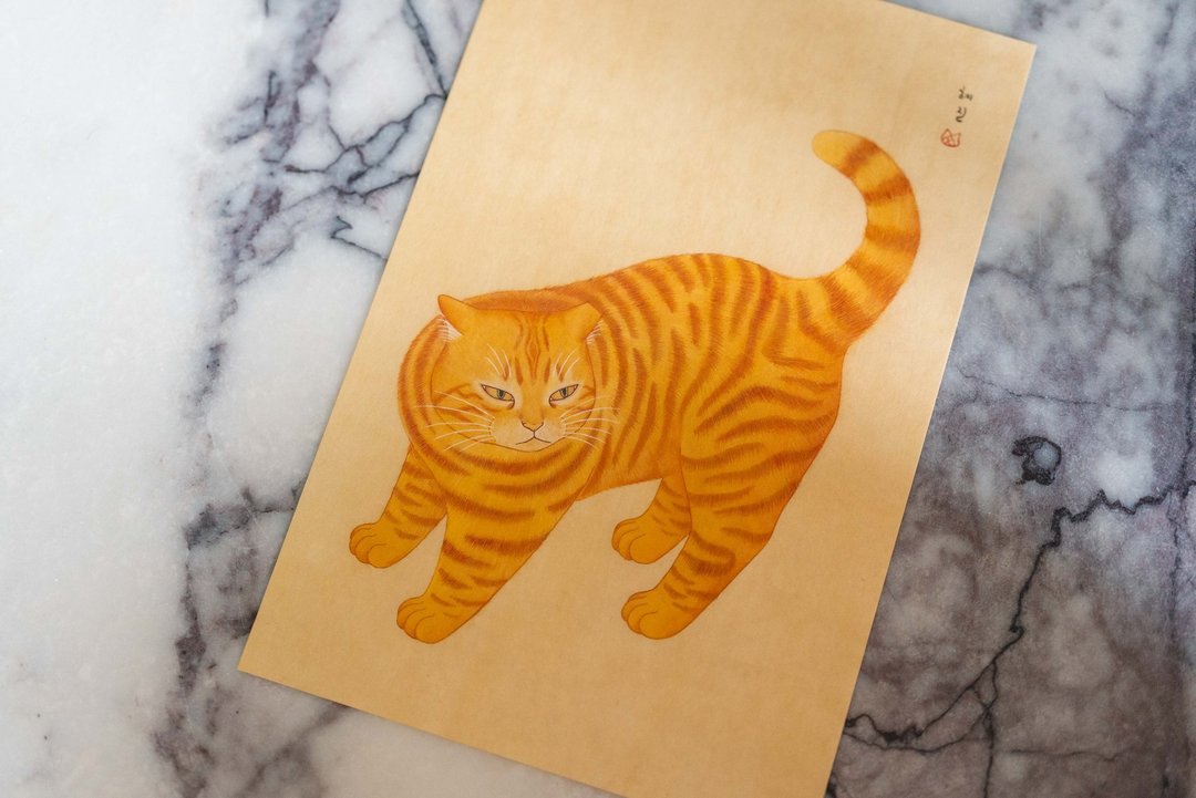 猛虎喵喵图。韩国艺术家猫咪明信片 - 卡片/明信片 - 纸 