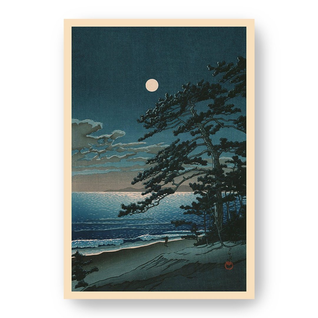 【艺术挂画】川瀬巴水 Kawase Hasuiu 一 二宫海滩的春月 - 海报/装饰画/版画 - 纸 